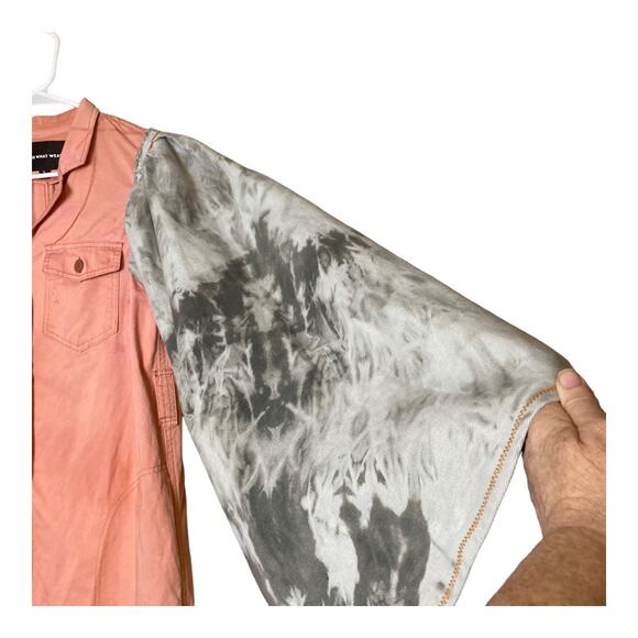Who What Wear Tie Dye Bell Sleeve Denim Funky Mix Media Button Up Dress Small - Picture 6 of 13